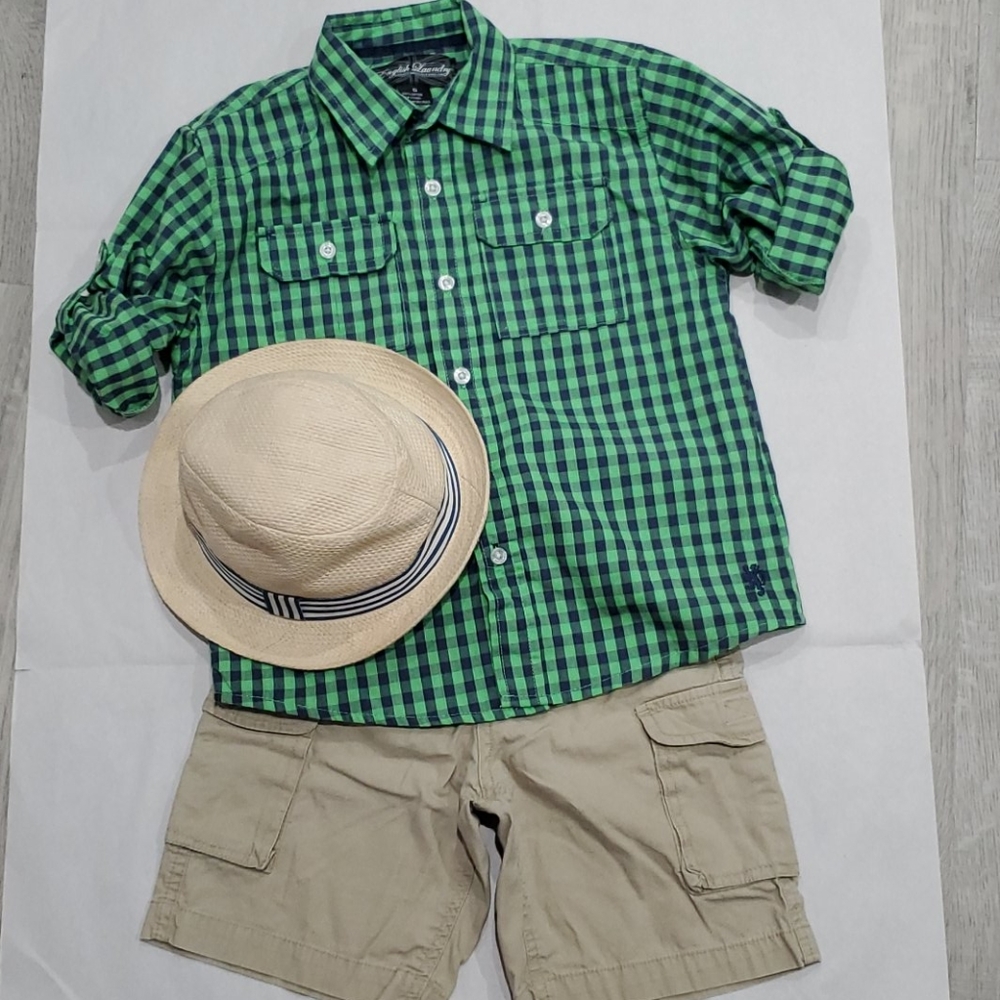 English Laundry Green Plaid Gingham Shirt sz 5